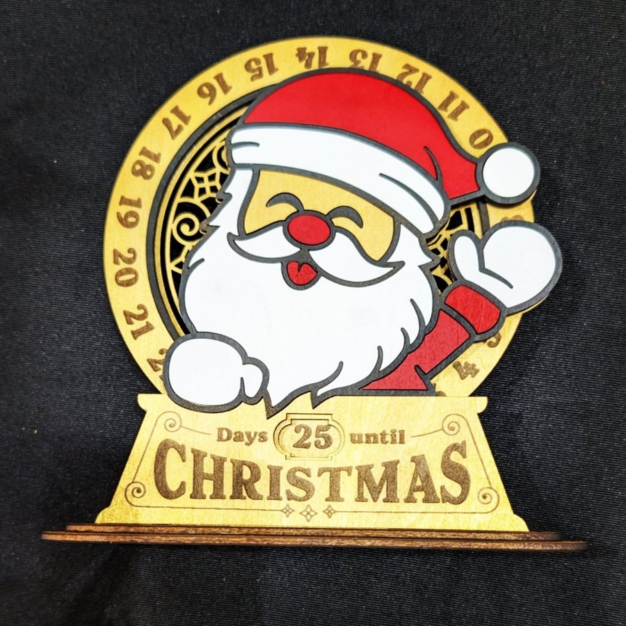 Santa 'Days until Christmas' countdown in painted laser-cut wood
