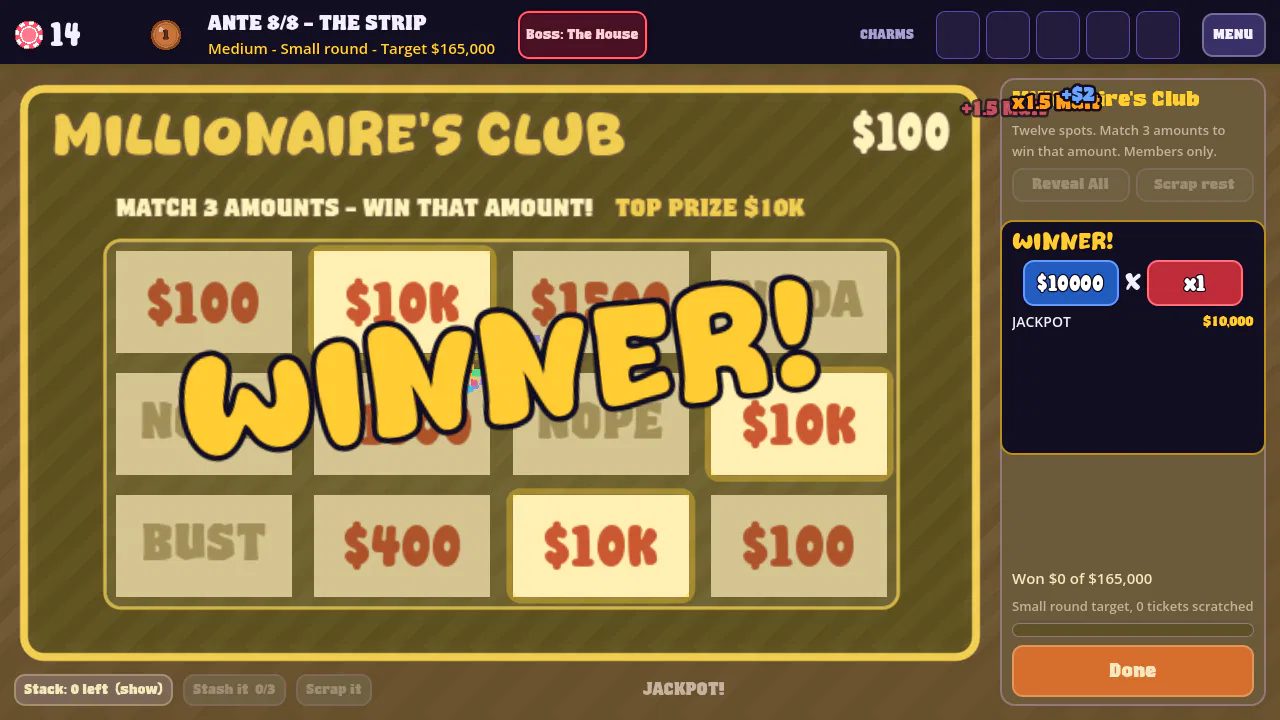 An Itch to Scratch: a jackpot on Millionaire's Club