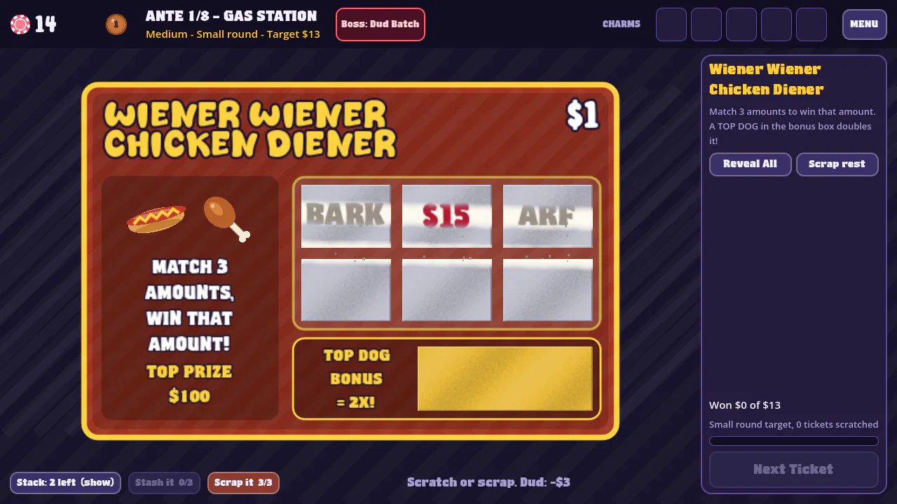 Scratching a Wiener Wiener Chicken Diener ticket