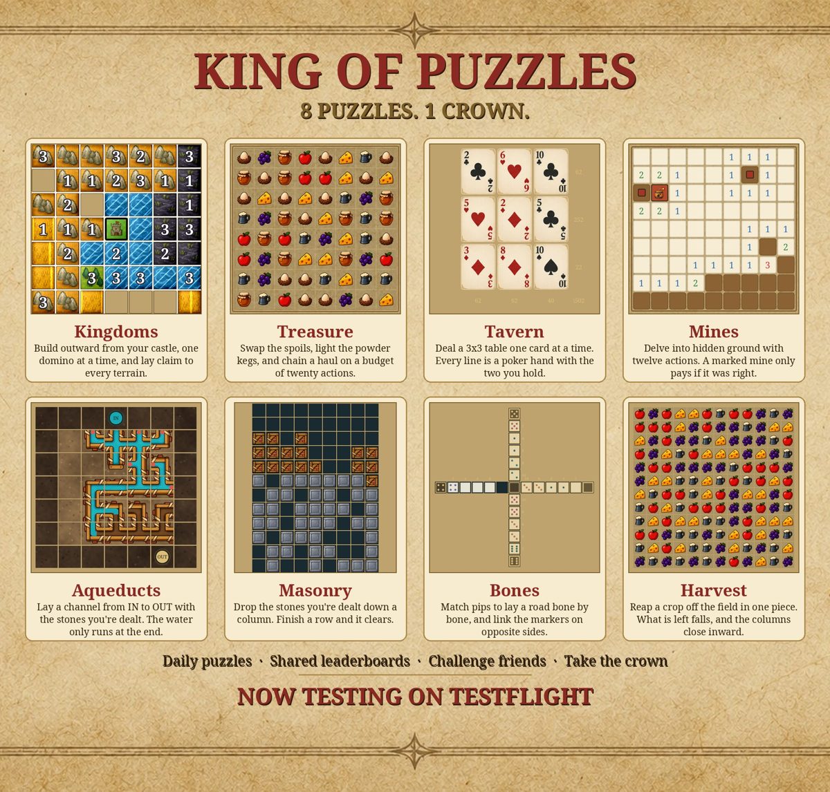 King of Puzzles: 8 puzzles, 1 crown