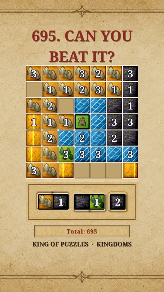 Kingdoms: a finished board scoring 695